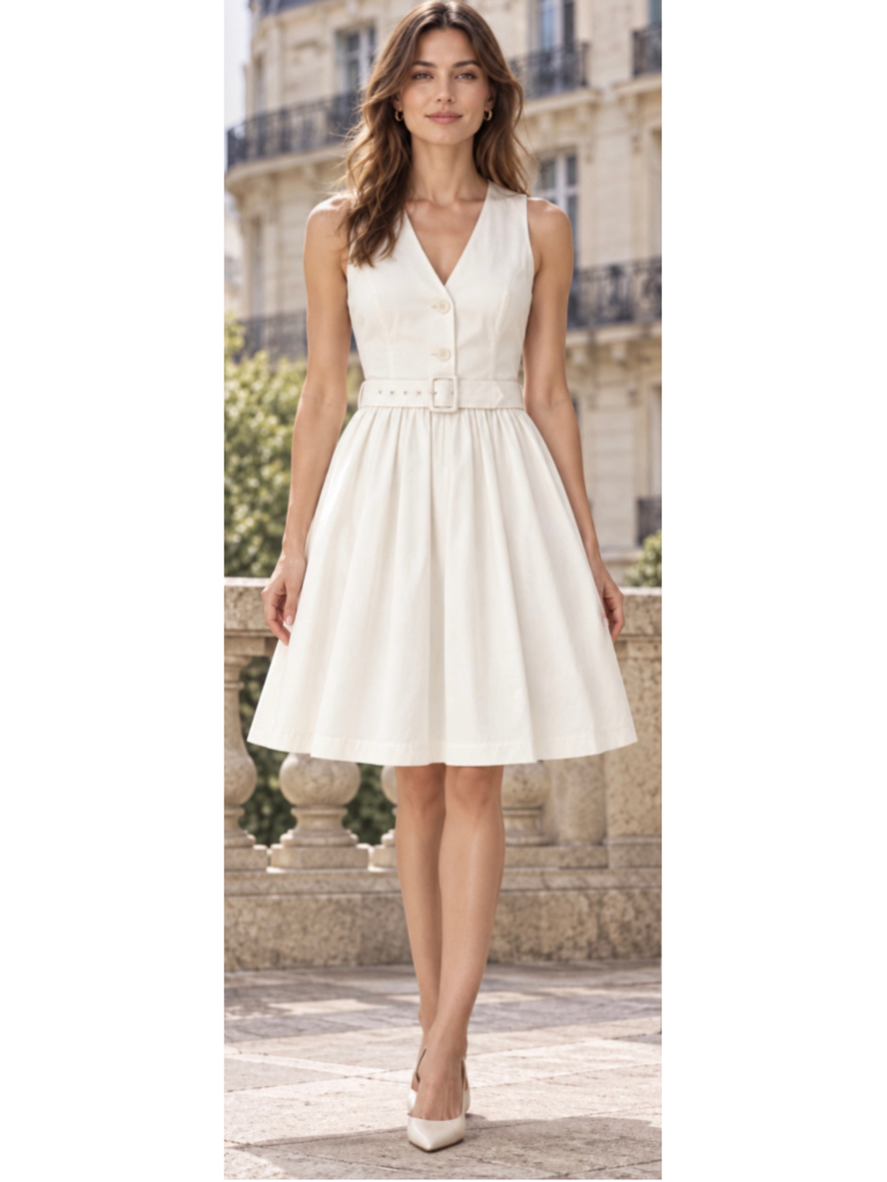 Prada Sleeveless Belted Midi Dress in White, Size 4/40 New w Tags Italian Luxury